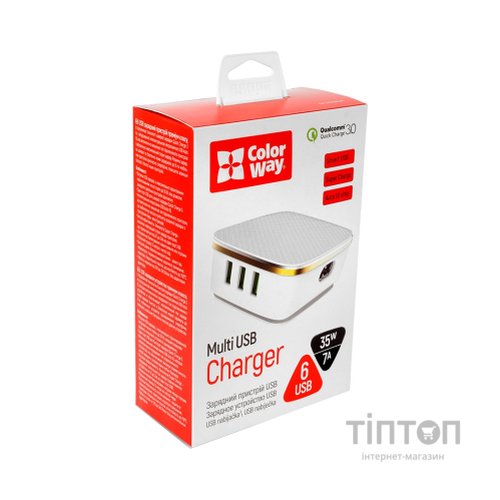 Зарядний пристрій ColorWay 6USB (1QC3.0 + 5 AUTO ID) 7A (35W) white (CW-CHS019Q-WT)