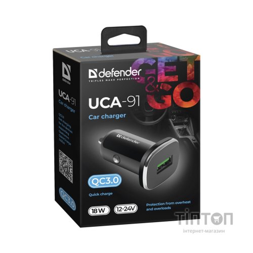Зарядний пристрій Defender 1xUSB 18W (USB-A) QC3.0 3А UCA-91 (83830)