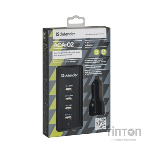 Зарядний пристрій Defender ACA-02 авто,5 портов USB, 5V / 9.2A (83568)