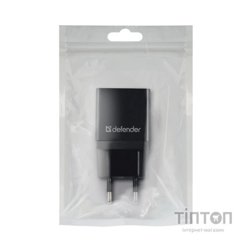 Зарядний пристрій Defender EPA-10 black, 1xUSB, 5V / 2.1A (83572)