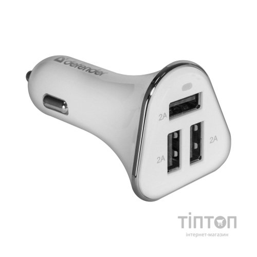 Зарядний пристрій Defender UCA-04 авто,3 порта USB, 5V / 6A (83566)