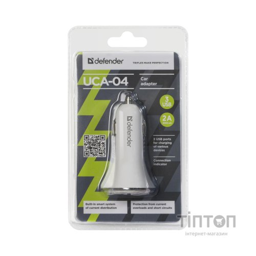 Зарядний пристрій Defender UCA-04 авто,3 порта USB, 5V / 6A (83566)