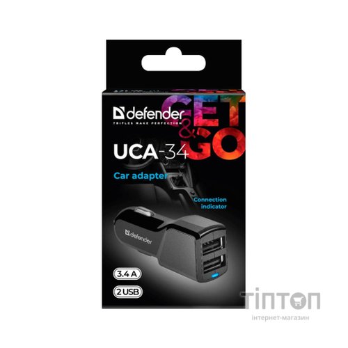 Зарядний пристрій Defender UCA-34 2xUSB, 5V / 3.4A (83834)
