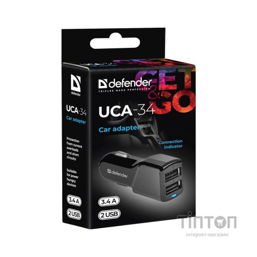 Зарядний пристрій Defender UCA-34 2xUSB, 5V / 3.4A (83834)