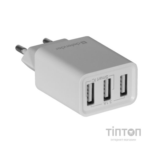 Зарядний пристрій Defender UPA-31 white, 3xUSB, 5V / 3.1A (83587)