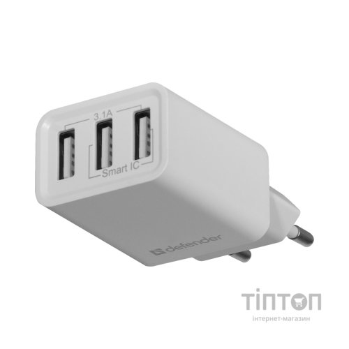 Зарядний пристрій Defender UPA-31 white, 3xUSB, 5V / 3.1A (83587)