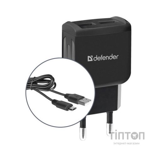 Зарядний пристрій Defender UPС-21 2xUSB,5V/2.1А кабель microUSB (83581)
