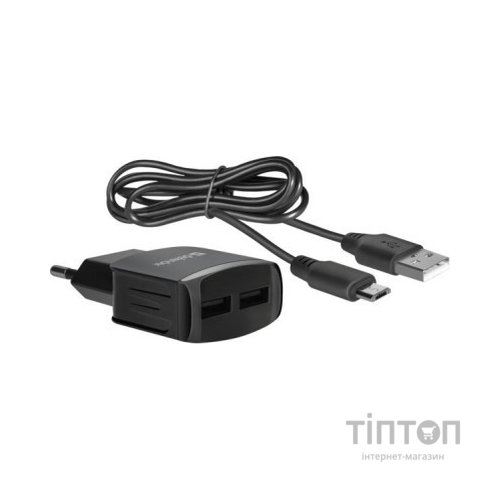 Зарядний пристрій Defender UPС-21 2xUSB,5V/2.1А кабель microUSB (83581)