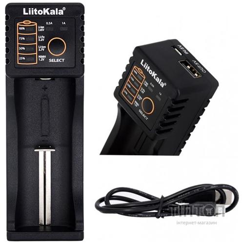 Зарядний пристрій для акумуляторів Liitokala 1 Slot, LED дисплей, USB, Li-ion/Ni-MH/Ni-Cd/AA/ААA/AAAA/С (Lii-100)