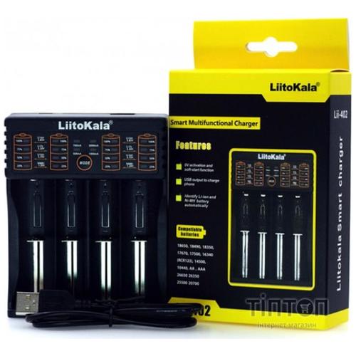 Зарядний пристрій для акумуляторів Liitokala 4 Slots, LCD дисплей, Li-ion/Ni-MH/Ni-Cd/AA/ААA/AAAA/С (lii-402)