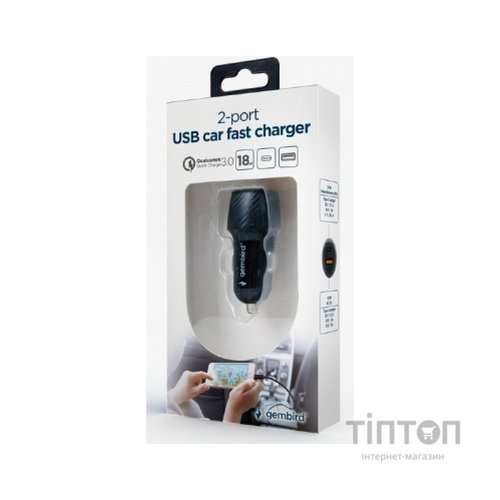 Зарядний пристрій Gembird 2 port 36W QC3.0+PD (TA-U2QC3-CAR-02)