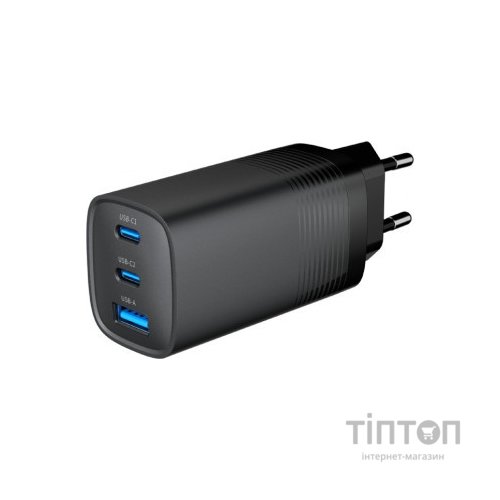 Зарядний пристрій Gembird USB-A + 2xType-C (PD18W + QC3.0 27W) black (TA-UC-PDQC65-01-BK)