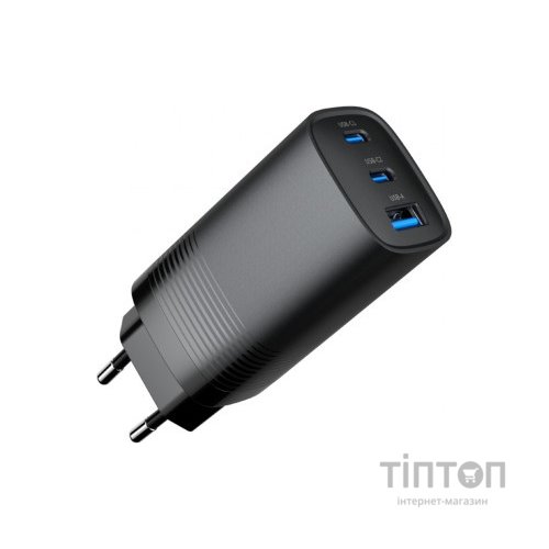 Зарядний пристрій Gembird USB-A + 2xType-C (PD18W + QC3.0 27W) black (TA-UC-PDQC65-01-BK)
