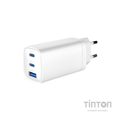 Зарядний пристрій Gembird USB-A + 2xType-C (PD18W + QC3.0 27W) white (TA-UC-PDQC65-01-W)