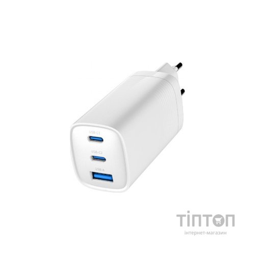 Зарядний пристрій Gembird USB-A + 2xType-C (PD18W + QC3.0 27W) white (TA-UC-PDQC65-01-W)