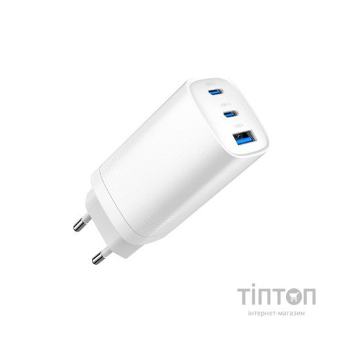 Зарядний пристрій Gembird USB-A + 2xType-C (PD18W + QC3.0 27W) white (TA-UC-PDQC65-01-W)