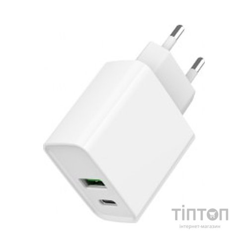 Зарядний пристрій Gembird USB-A + Type-C (PD20W + QC3.0 18W) white (TA-UC-PDQC20-01-W)
