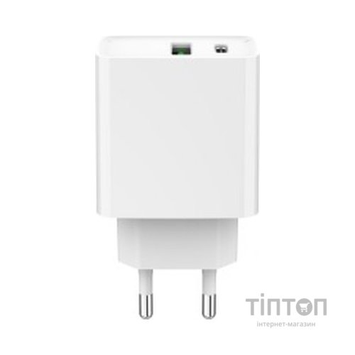 Зарядний пристрій Gembird USB-A + Type-C (PD20W + QC3.0 18W) white (TA-UC-PDQC20-01-W)