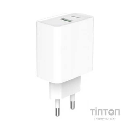 Зарядний пристрій Gembird USB-A + Type-C (PD20W + QC3.0 18W) white (TA-UC-PDQC20-01-W)