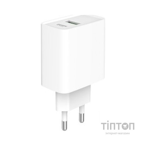 Зарядний пристрій Gembird USB-A + Type-C (PD20W + QC3.0 18W) white (TA-UC-PDQC20-01-W)