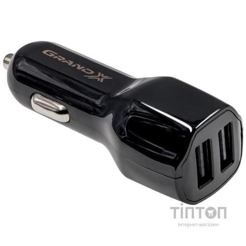 Зарядний пристрій Grand-X 2,1A, 12-24V, Black 2USB 5V/2.1A + DC cable USB/Micro USB,1m (CH-26BM)