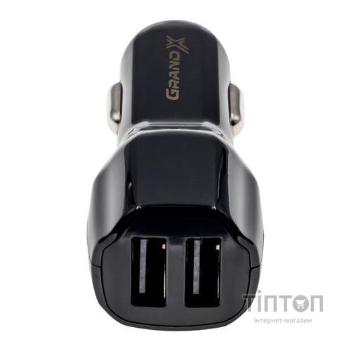 Зарядний пристрій Grand-X 2,1A, 12-24V, Black 2USB 5V/2.1A + DC cable USB/Micro USB,1m (CH-26BM)
