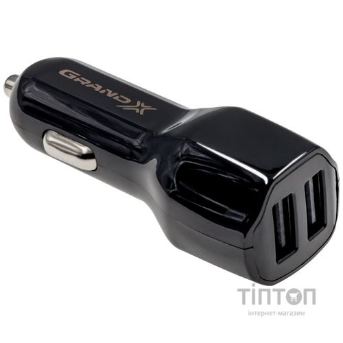 Зарядний пристрій Grand-X 2,1A, 12-24V, Black 2USB 5V/2.1A + DC cable USB/Micro USB,1m (CH-26BM)