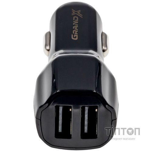 Зарядний пристрій Grand-X 2,1A, 12-24V, Black 2USB 5V/2.1A + DC cable USB/Micro USB,1m (CH-26BM)