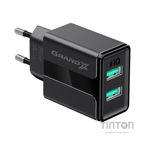 Зарядний пристрій Grand-X 5V 2,1A Black + cable USB-Lightning (CH15LTB)