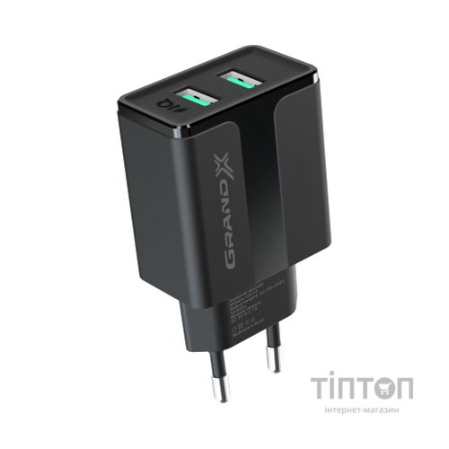 Зарядний пристрій Grand-X 5V 2,1A Black + cable USB-Lightning (CH15LTB)