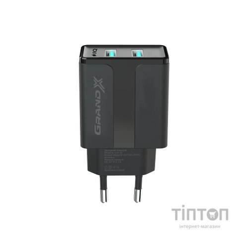 Зарядний пристрій Grand-X 5V 2,1A USB Black (CH-15B)