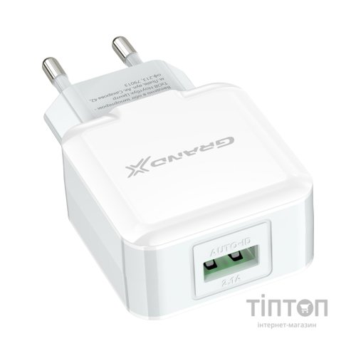 Зарядний пристрій Grand-X 5V 2.1A White (CH-03W)