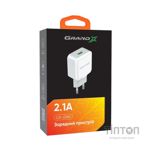 Зарядний пристрій Grand-X 5V 2.1A White (CH-03W)