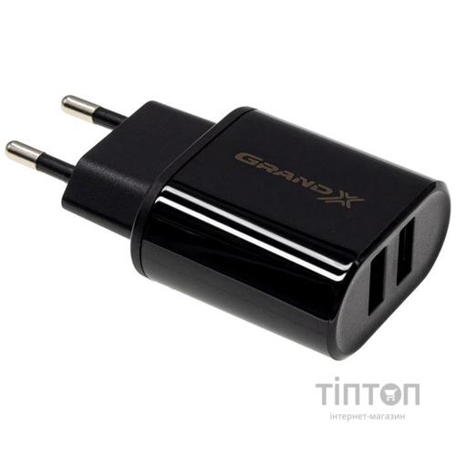 Зарядний пристрій Grand-X CH-15T 5V 2.1A 2USB Black + cable USB -> Type-C (CH-15T)