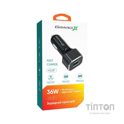 Зарядний пристрій Grand-X CH-29 PD 3.0, Quick Charge QС3.0, 1 TypeC, 1 USB (CH-29)