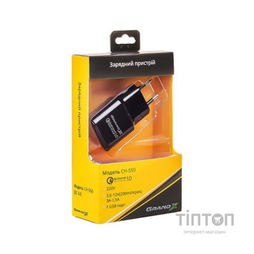 Зарядний пристрій Grand-X CH-550BM (Quickcharge QC3.0 Grand-X 3.6V-12V, 3A-1.5A + DC c (CH-550BM)
