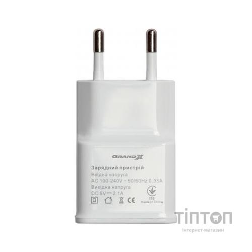Зарядний пристрій Grand-X USB 5V 2,1A White + cable USB -> Lightning, Cu (CH03LTW)