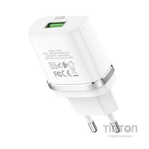 Зарядний пристрій HOCO C12Q Smart QC3.0 charger White (6931474716262)