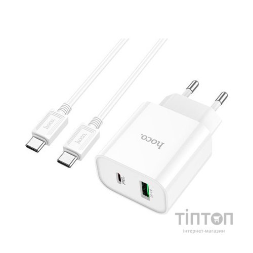 Зарядний пристрій HOCO C80A Plus Rapido PD20W+QC3.0 charger set(C to C) White (6931474779908)