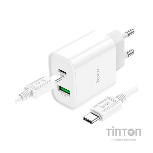 Зарядний пристрій HOCO C80A Plus Rapido PD20W+QC3.0 charger set(C to C) White (6931474779908)