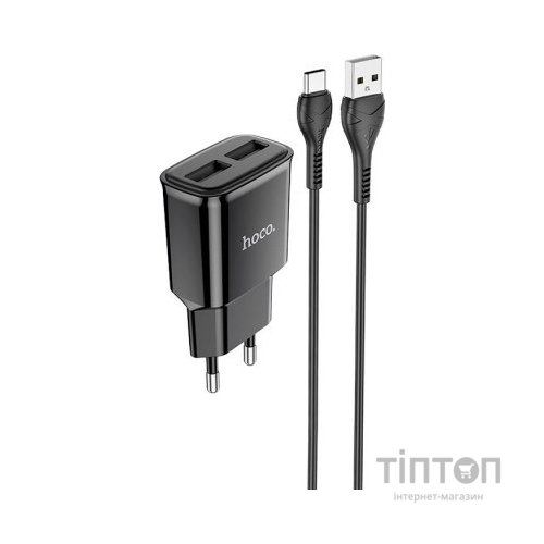 Зарядний пристрій HOCO C88A Star round dual port charger set(Type-C) Black (6931474749543)