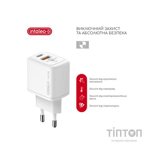 Зарядний пристрій Intaleo 30W GAN USB-C PD+USB-A QC 3.0 white (1283126578274)