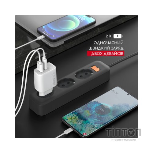 Зарядний пристрій Intaleo 30W GAN USB-C PD+USB-A QC 3.0 white (1283126578274)