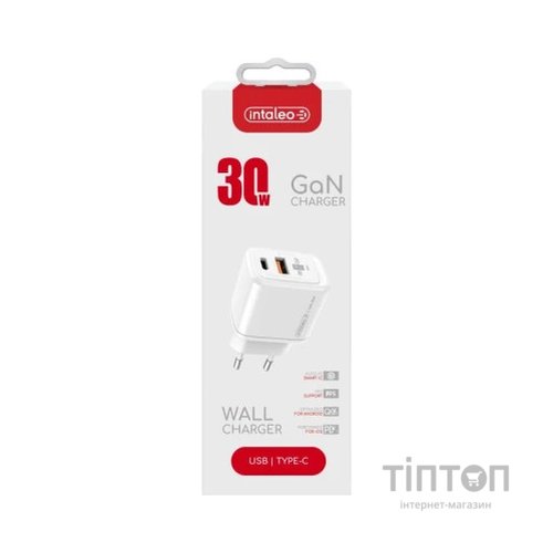 Зарядний пристрій Intaleo 30W GAN USB-C PD+USB-A QC 3.0 white (1283126578274)