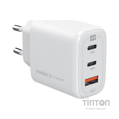 Зарядний пристрій Intaleo 65W GAN 2USB-C PD+USB-A QC 3.0 white (1283126559525)