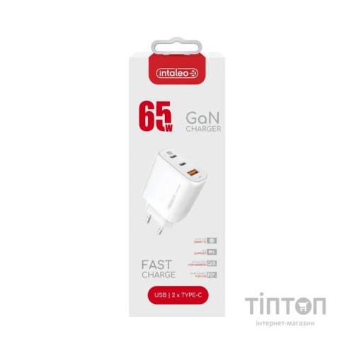 Зарядний пристрій Intaleo 65W GAN 2USB-C PD+USB-A QC 3.0 white (1283126559525)