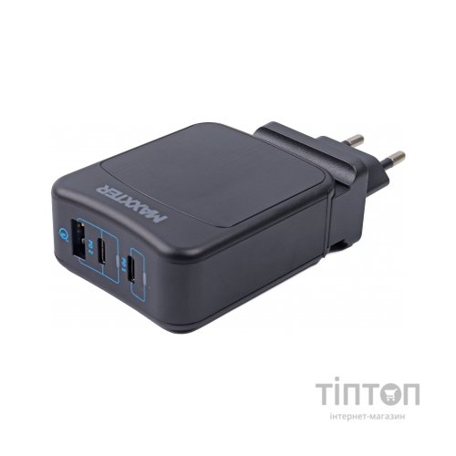 Зарядний пристрій Maxxter 1USB-A + 2USB-C (PD 65W+PD 18W + QC 3.0) (WC-PD65W-01)