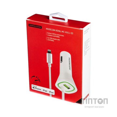 Зарядний пристрій Modecom 1xUSB 2.4A + cable Lightning Royal KULL-03 white (ZT-MC-KULL-03)