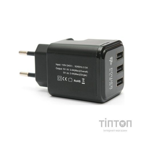 Зарядний пристрій PowerPlant W-360 3*USB/3.4 A (DV00DV5065)