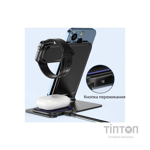 Зарядний пристрій Proda Azeada Metal 15W 3 in 1 PD-W19 Black (PD-W19-BK)